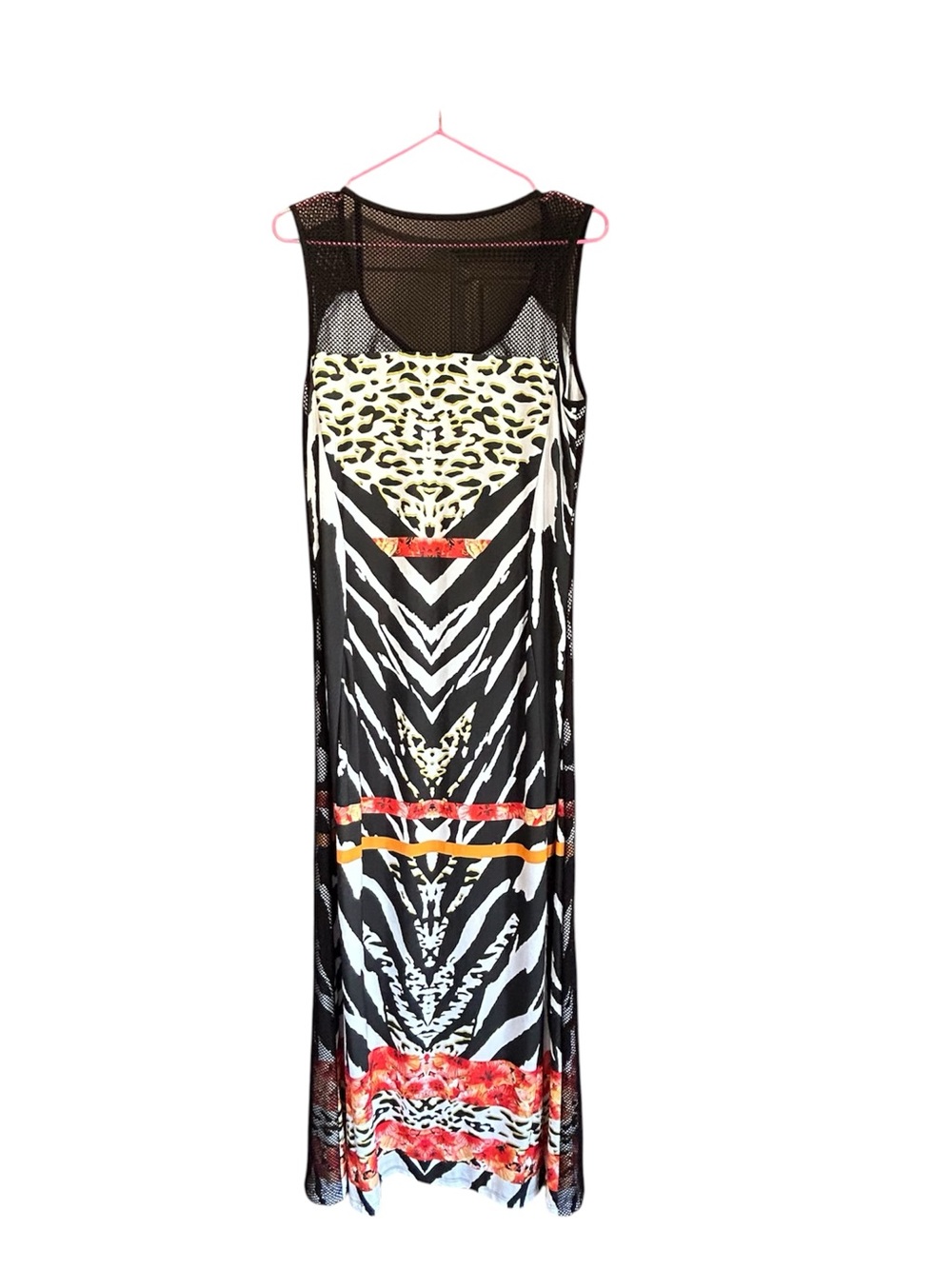 🇨🇦 Frank Lyman Design Black Maxi Dress with Animal Print and Color Accents